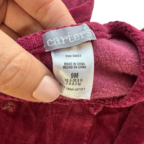 Vintage Carter’s Burgundy Red Velour Jumpsuit Baby Girl Size 9M - Picture 7 of 7